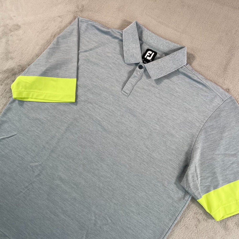 FootJoy‎ Performance Golf Polo Shirt Men XL Heather Grey Lime Green Pique NWOT